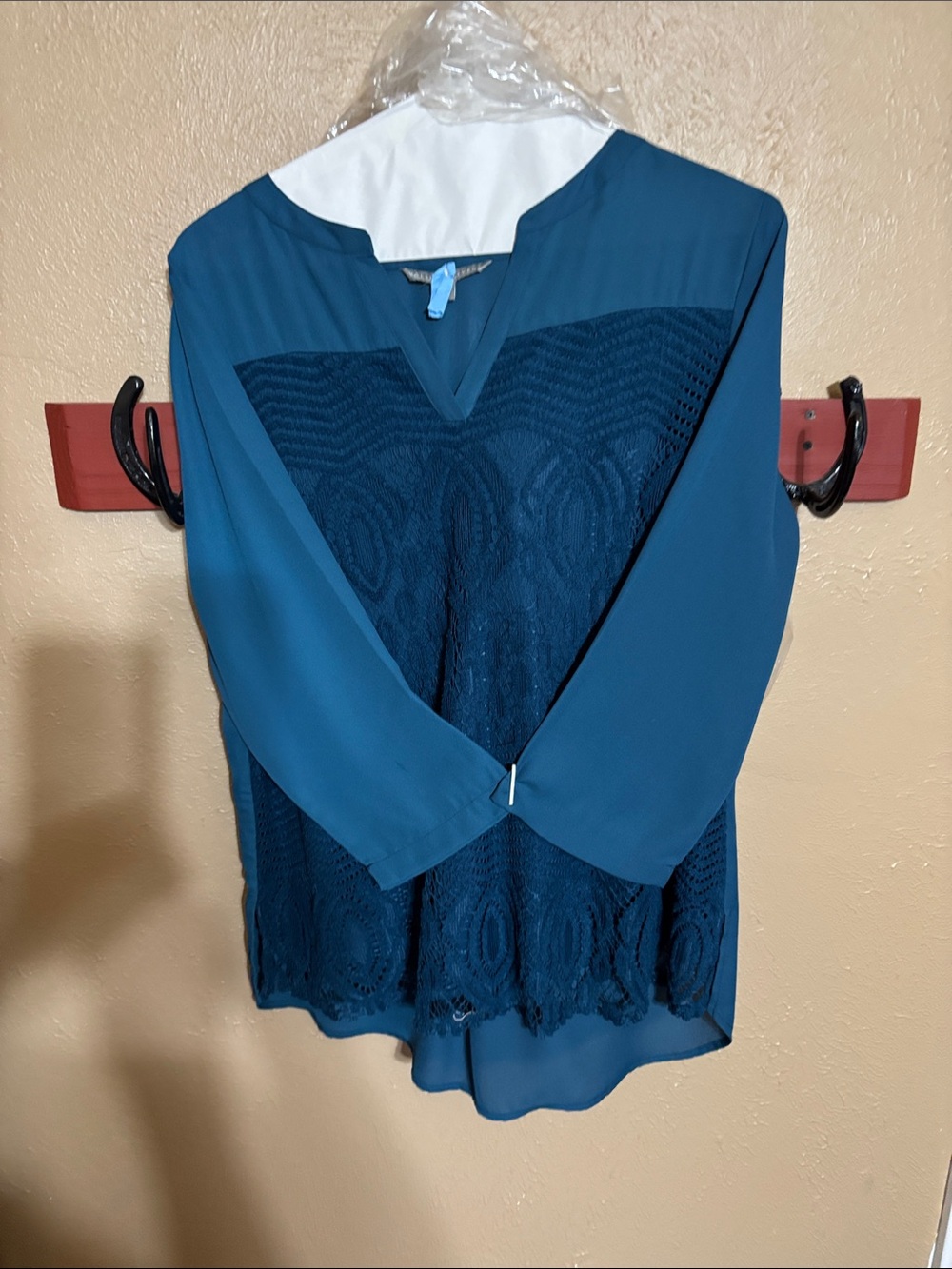 Valerie Stevens Teal Lace-Front Tunic Top